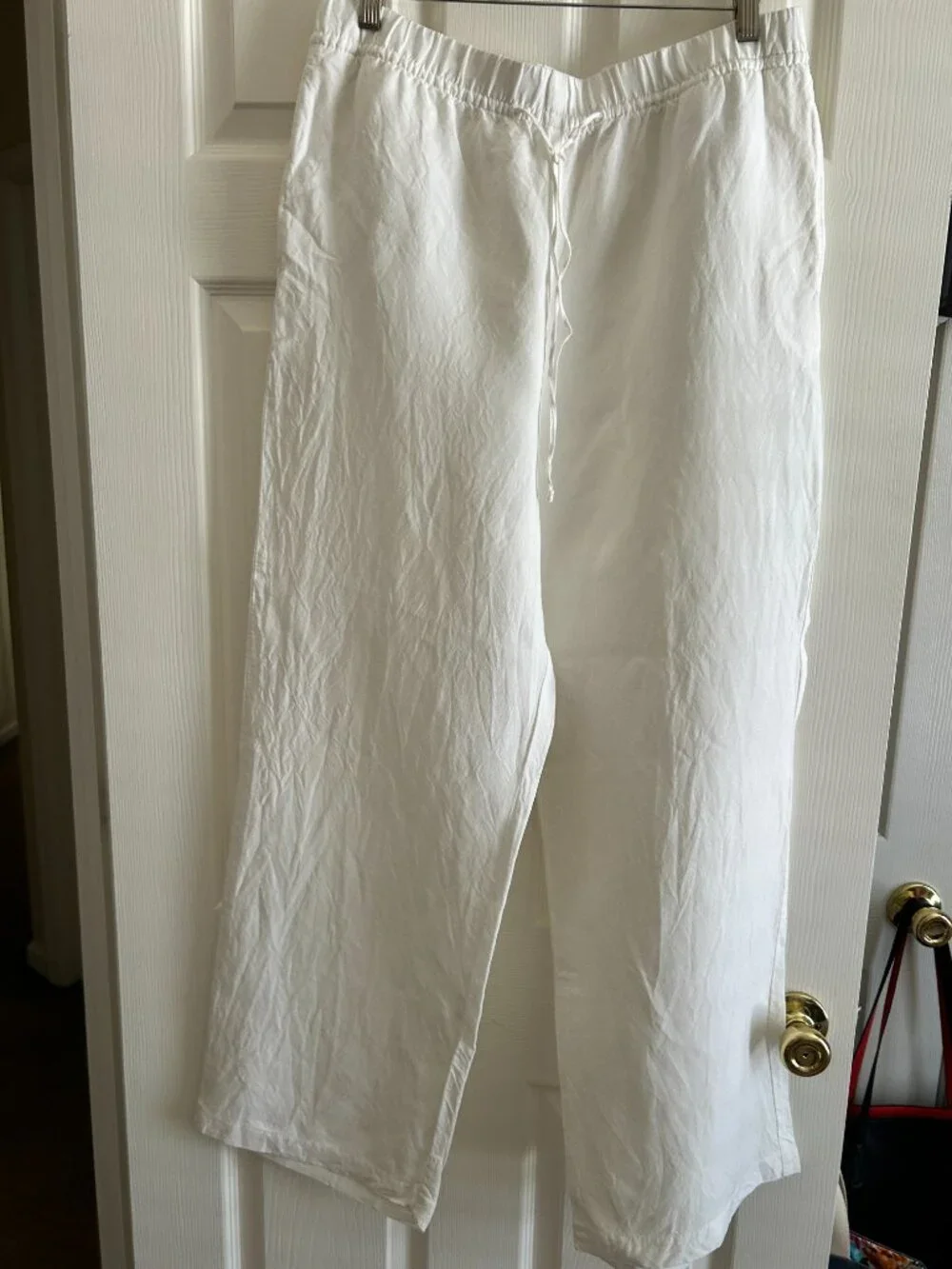 H&M White Linen Blend Wide Leg Pants